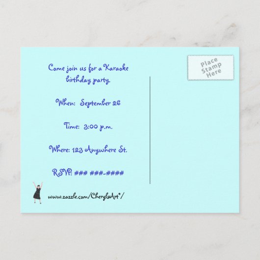 Karaoke verjaardagsfeestuitnodigingen, briefkaarte uitnodiging briefkaart (Achterkant)