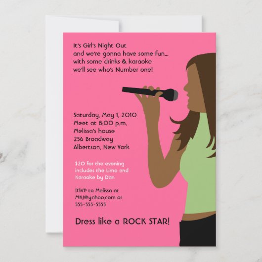 KARAOKE Zang Feest Meiden Avond Uit Verjaardag Kaart (Voorkant)