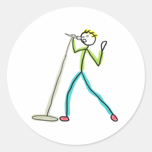Karaoke Zingende Stickman Ronde Sticker (Voorkant)