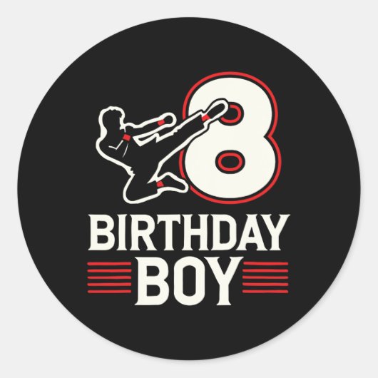 Karate 8 Verjaardag Jongen Ronde Sticker (Voorkant)