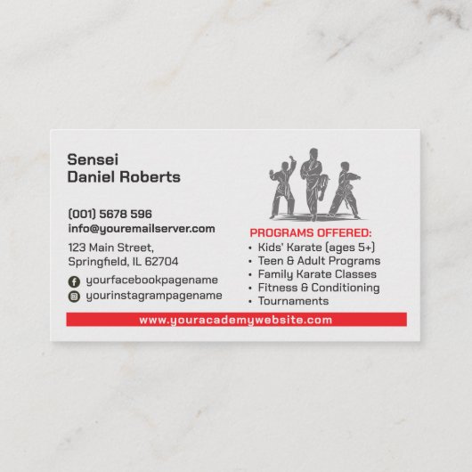 Karate Academie - Torii poort, Zon en Kanji Visitekaartje (Achterkant)