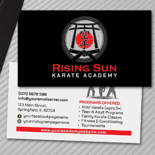 Karate Academie - Torii poort, Zon en Kanji Visitekaartje