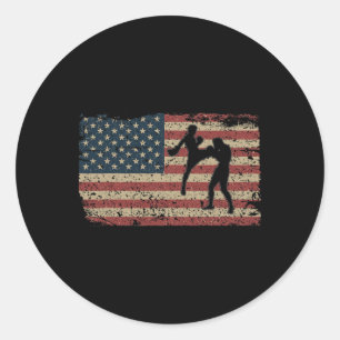 Karate Amerika Vlag Cadeau Trots Mma Takewando Str Ronde Sticker