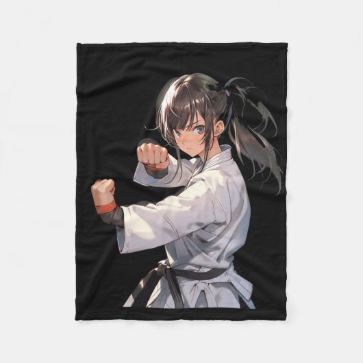 Karate Anime Girl Taekwondo Fighter Martial Arts Fleece Deken (Voorkant)