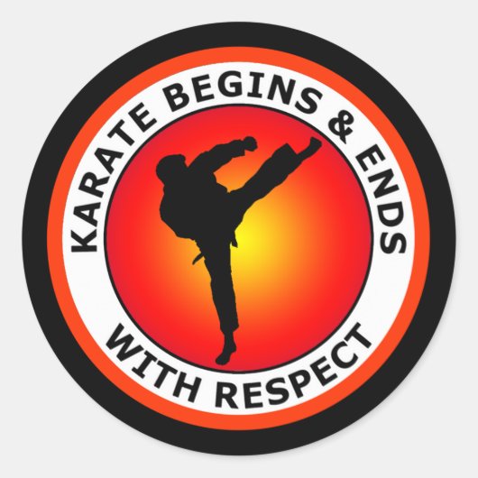 KARATE BEGINT EN EINDIGT MET RESPECT RONDE STICKER (Voorkant)
