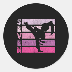 Karate Birthday 7 jaar: Taekwondo Girl 7e miljard Ronde Sticker