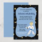 Karate Birthday Invitation Boy Blue Belt Kaart (Voorkant / Achterkant)