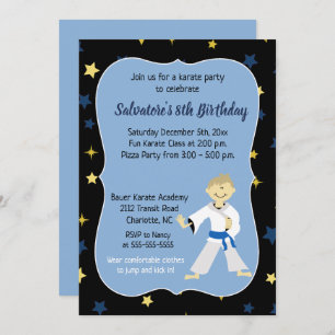 Karate Birthday Invitation Boy Blue Belt Kaart