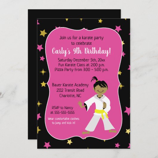 Karate Birthday Invitation Yellow Belt Kaart (Voorkant / Achterkant)