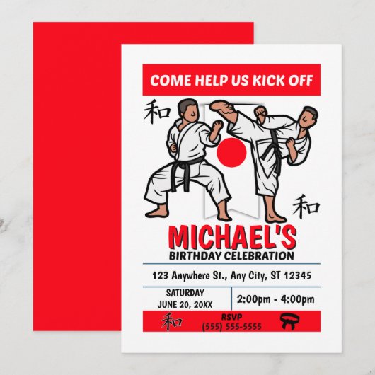 Karate Birthday Party Invitation (Boys) Kaart (Voorkant / Achterkant)