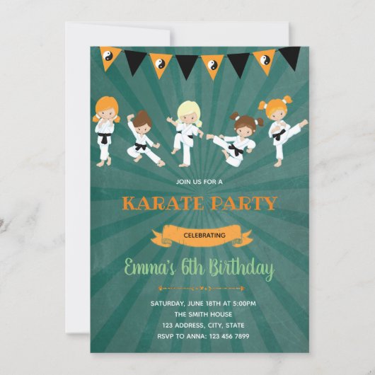 Karate Birthday Party Invitation Kaart (Voorkant)