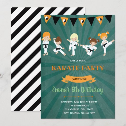 Karate Birthday Party Invitation Kaart (Voorkant / Achterkant)