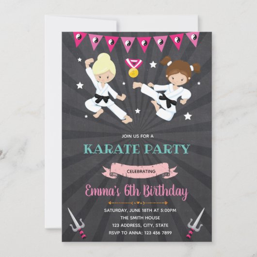 Karate Birthday Party Invitation Kaart (Voorkant)