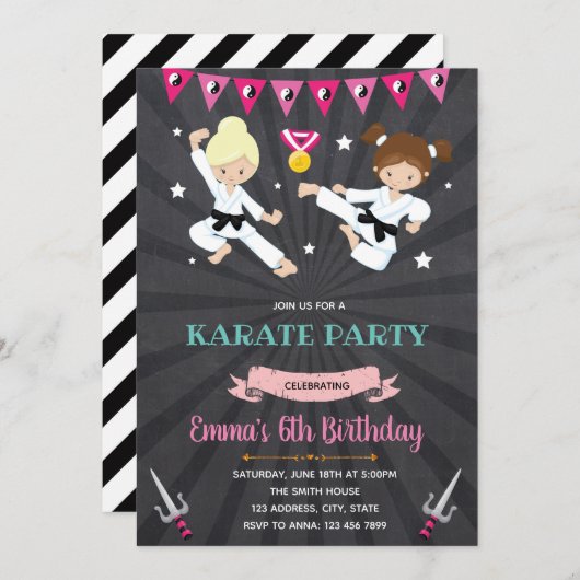 Karate Birthday Party Invitation Kaart (Voorkant / Achterkant)