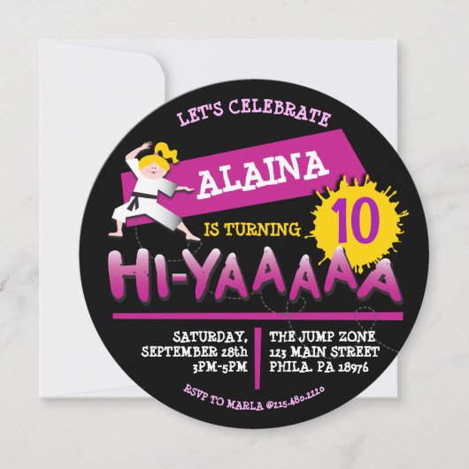 Karate Birthday Party Invitation Red Invitation Kaart (Voorkant)