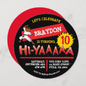 Karate Birthday Party Invitation Red Invitation Kaart (Voorkant / Achterkant)