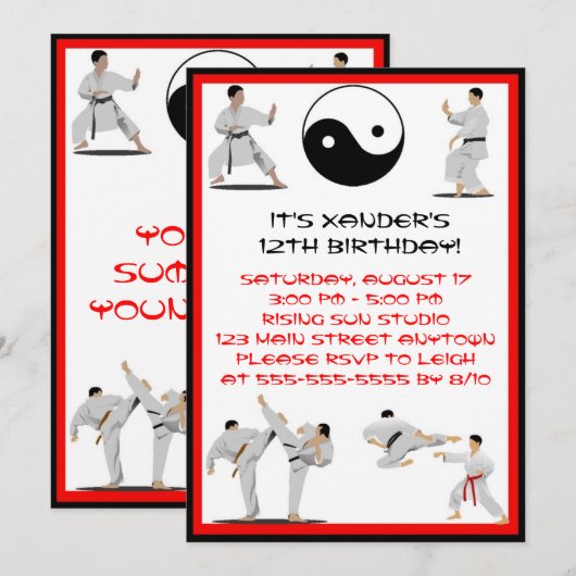 Karate Birthday Uitnodiging (Voorkant / Achterkant)