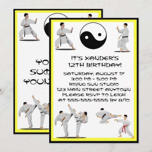 Karate Birthday Uitnodiging (Voorkant / Achterkant)