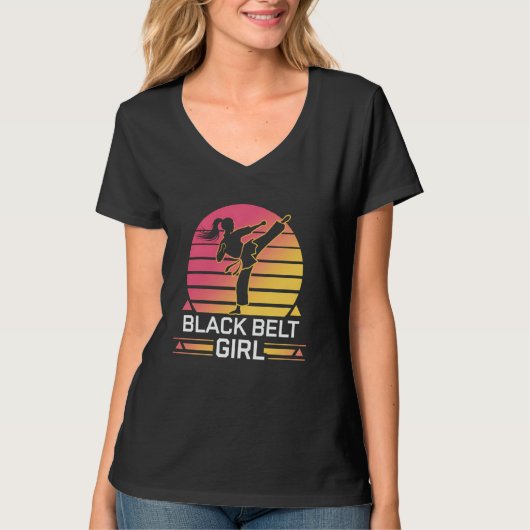 Karate Black Belt Girl Martial Arts Sunset Trainin T-shirt (Voorkant)