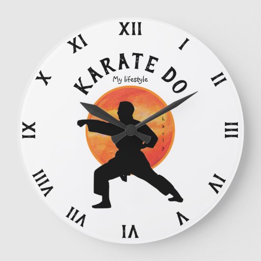 Karate Black Silhouette & Rising Sun Martial Arts Grote Klok (Voorkant)