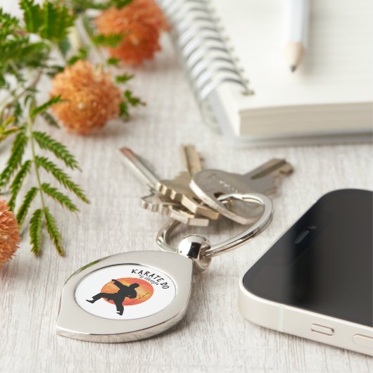 Karate Black Silhouette Rising Sun Martial Arts Sleutelhanger (Zijkant)