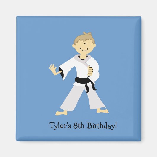 KARATE Boy Blackbelt Verjaardagsgunst magneet (Voorkant)