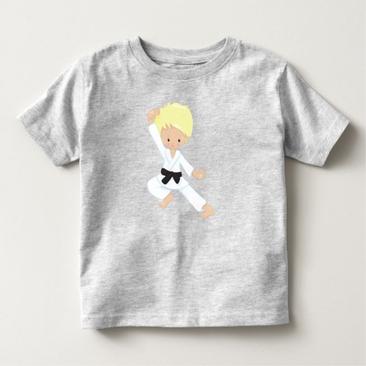 Karate Boy, Cute Boy, Black Belt, Blond haar Kinder Shirts (Voorkant)