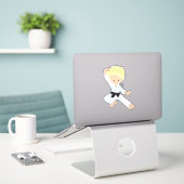 Karate Boy, Cute Boy, Black Belt, Blond haar Sticker (Laptop op bureau)