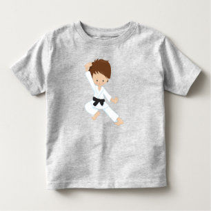 Karate Boy, Cute Boy, Black Belt, Brown Hair Kinder Shirts