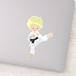 Karate Boy, Cute Boy, Blond Hair, Zwarte Band Sticker