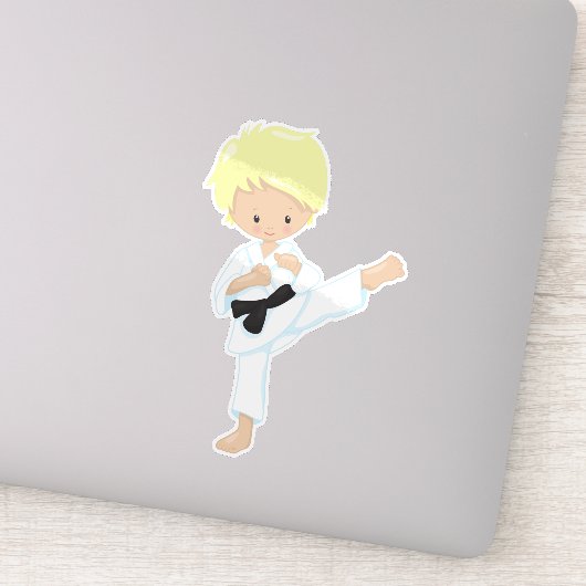 Karate Boy, Cute Boy, Blond Hair, Zwarte Band Sticker (Detail)