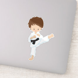 Karate Boy, Cute Boy, Brown Hair, Black Belt Sticker