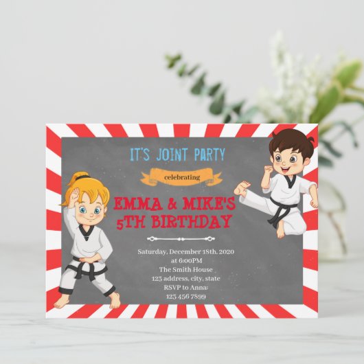 Karate boy girl joint kaart (Staand voorkant)