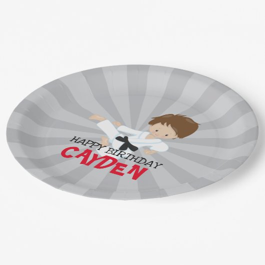 Karate boy rood Martial Arts Verjaardagspapier Bor Papieren Bordje (Gekanteld)