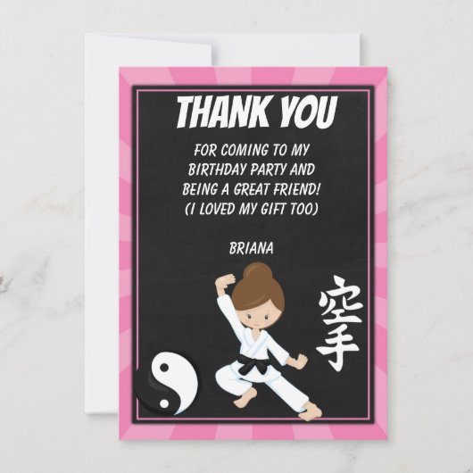 Karate Bruin Haar Meisje Feest Dank Je Kaart (Voorkant)