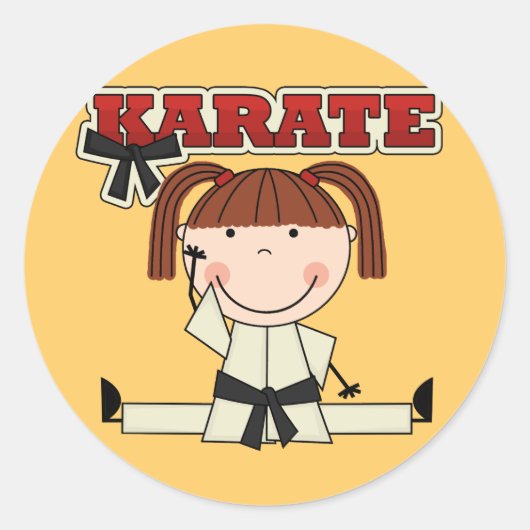 KARATE - Brunette Meisje T-shirts en geschenken Ronde Sticker (Voorkant)
