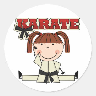 KARATE - Brunette Meisje T-shirts en geschenken Ronde Sticker