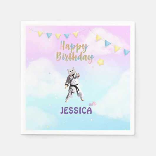 Karate Cat Birthday Party Girl Party Servet (Voorkant)