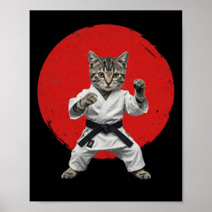 Karate Cat Black Belt Grappige Vechtsporten Judo J Poster