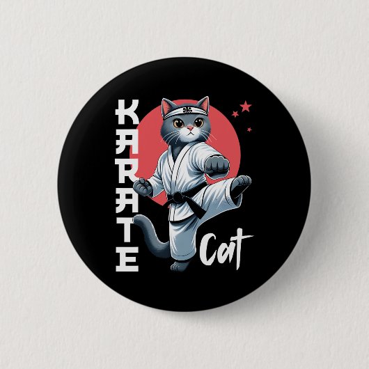 Karate Cat Gi Black Belt Martial Arts Kick Feline Ronde Button 5,7 Cm (Voorkant)