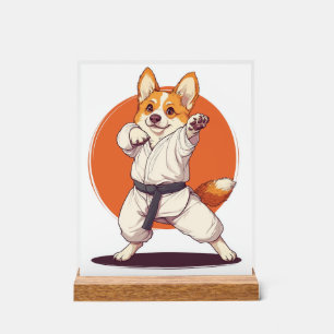 Karate Corgi � Vechtkunst Hond Acryl Bord