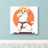 Karate Corgi � Vechtkunst Hond Canvas Afdruk (Insitu (Houten vloer))
