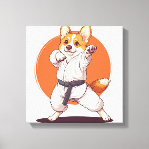 Karate Corgi � Vechtkunst Hond Canvas Afdruk