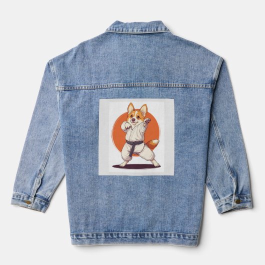Karate Corgi � Vechtkunst Hond Denim Jacket (Achterkant)