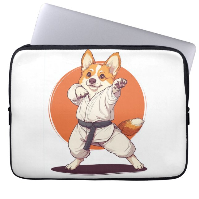 Karate Corgi � Vechtkunst Hond Laptop Sleeve (Voorkant)
