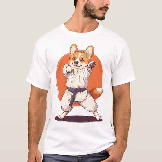 Karate Corgi � Vechtkunst Hond T-shirt (Voorkant)