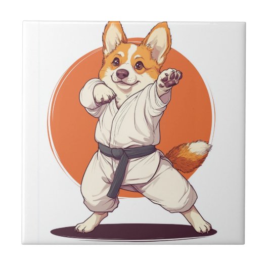 Karate Corgi � Vechtkunst Hond Tegeltje (Voorkant)