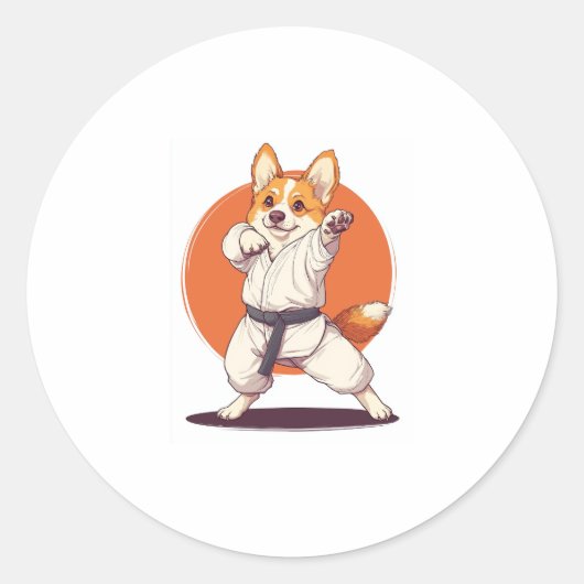 Karate Corgi � vechtkunsten hond Ronde Sticker (Voorkant)