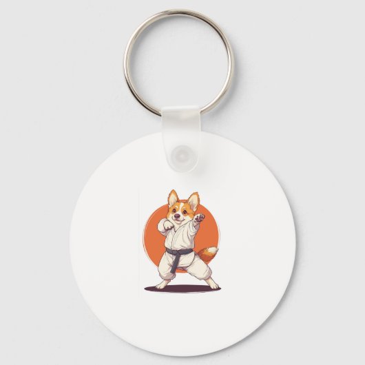 Karate Corgi � vechtkunsten hond Sleutelhanger (Voorkant)