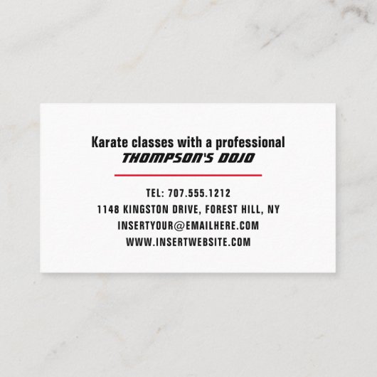 Karate Design, Sensei Visitekaartje (Achterkant)